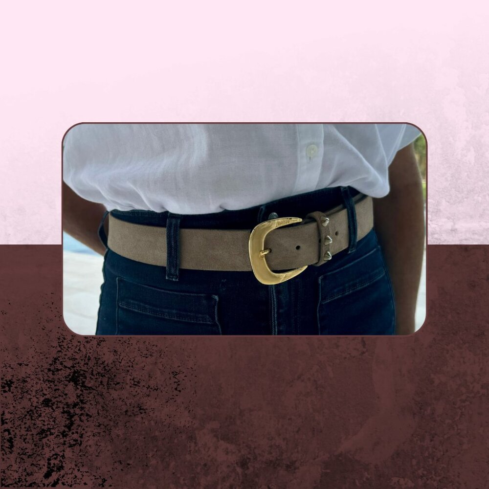 Beige belt, gold buckle
